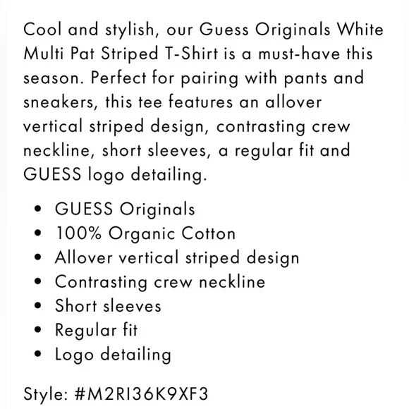 Men’s S & M Guess Originals Pat Vertical Striped Tee- Relaxed Fit - Unisex - Picture 5 of 14